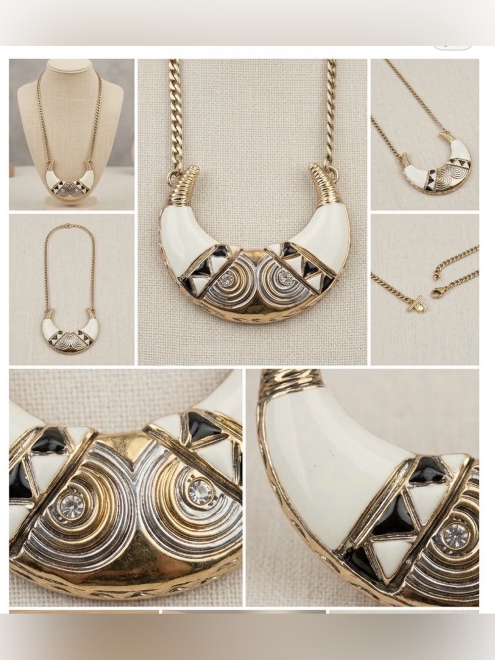 VTG Pierre Cardin Paris Gold and White Crescent Pendant Necklace